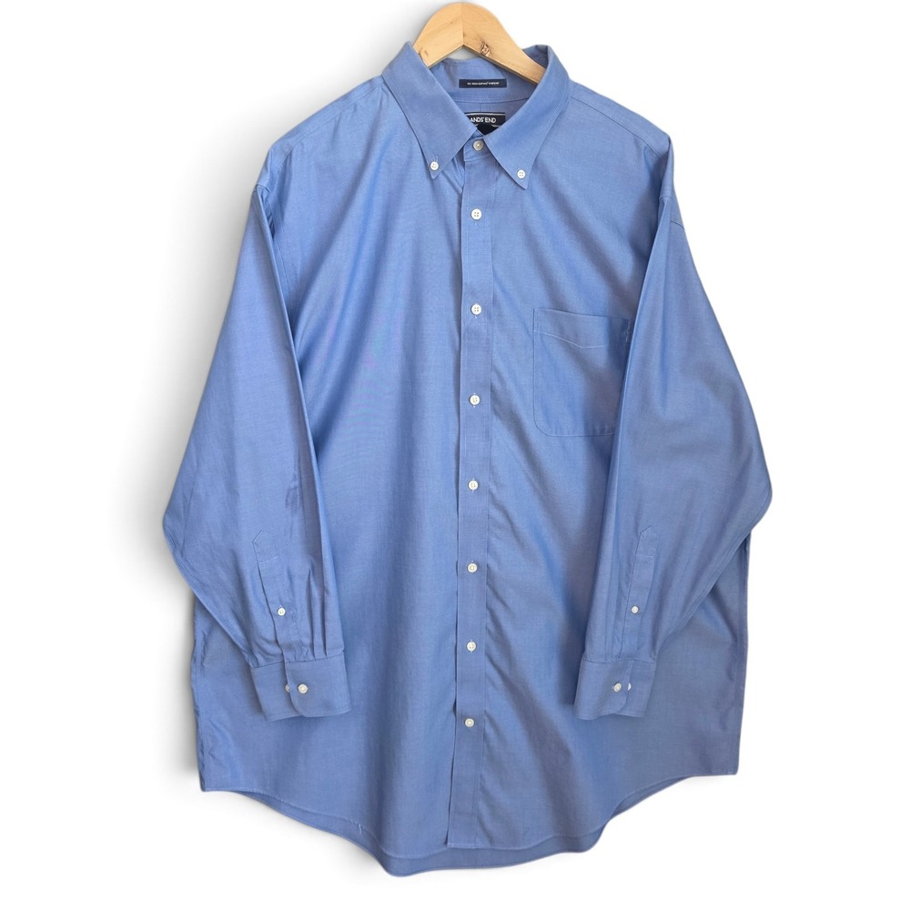 Lands End Dress Shirt Mens 18 34 Tall No Iron Supima Cotton Pinpoint Blue Button